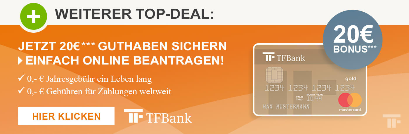 Empfohlener TOP-DEAL: TF Bank Mastercard + 20€ Guthaben